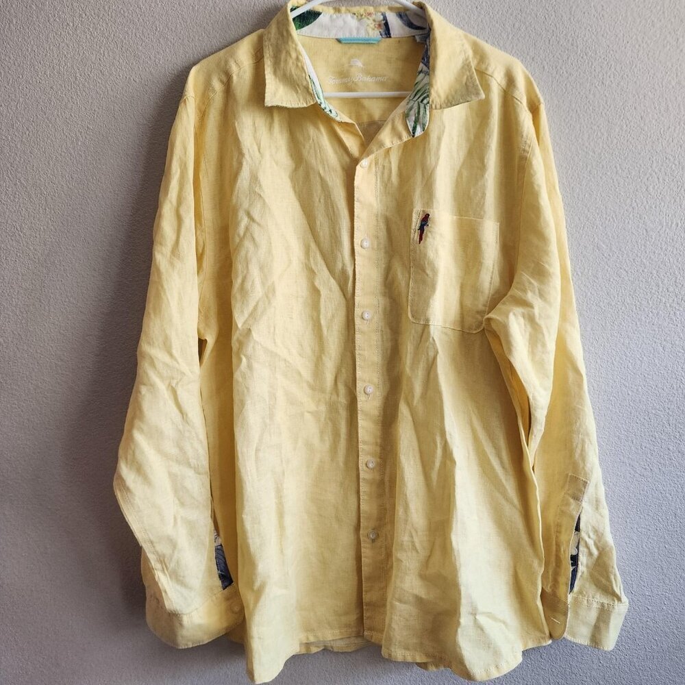 Tommy Bahama Shirt Mens Extra Large Linen Parrot Embroidered Hawaiian Casual